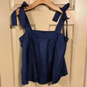J. Crew Blue Polka Dot Blouse with Tie Straps size 8